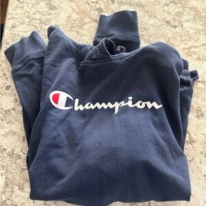 Champion Women's Long Sleeve Hoodie Tshirt Large Blue  Kangaroo Pocket
